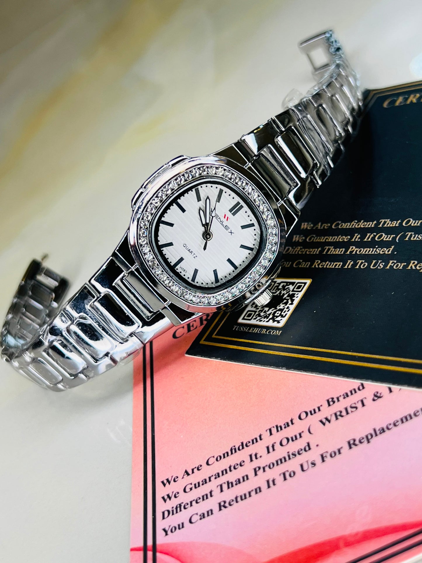 Xenlex Nautilus Silver Zircon Watch For Her