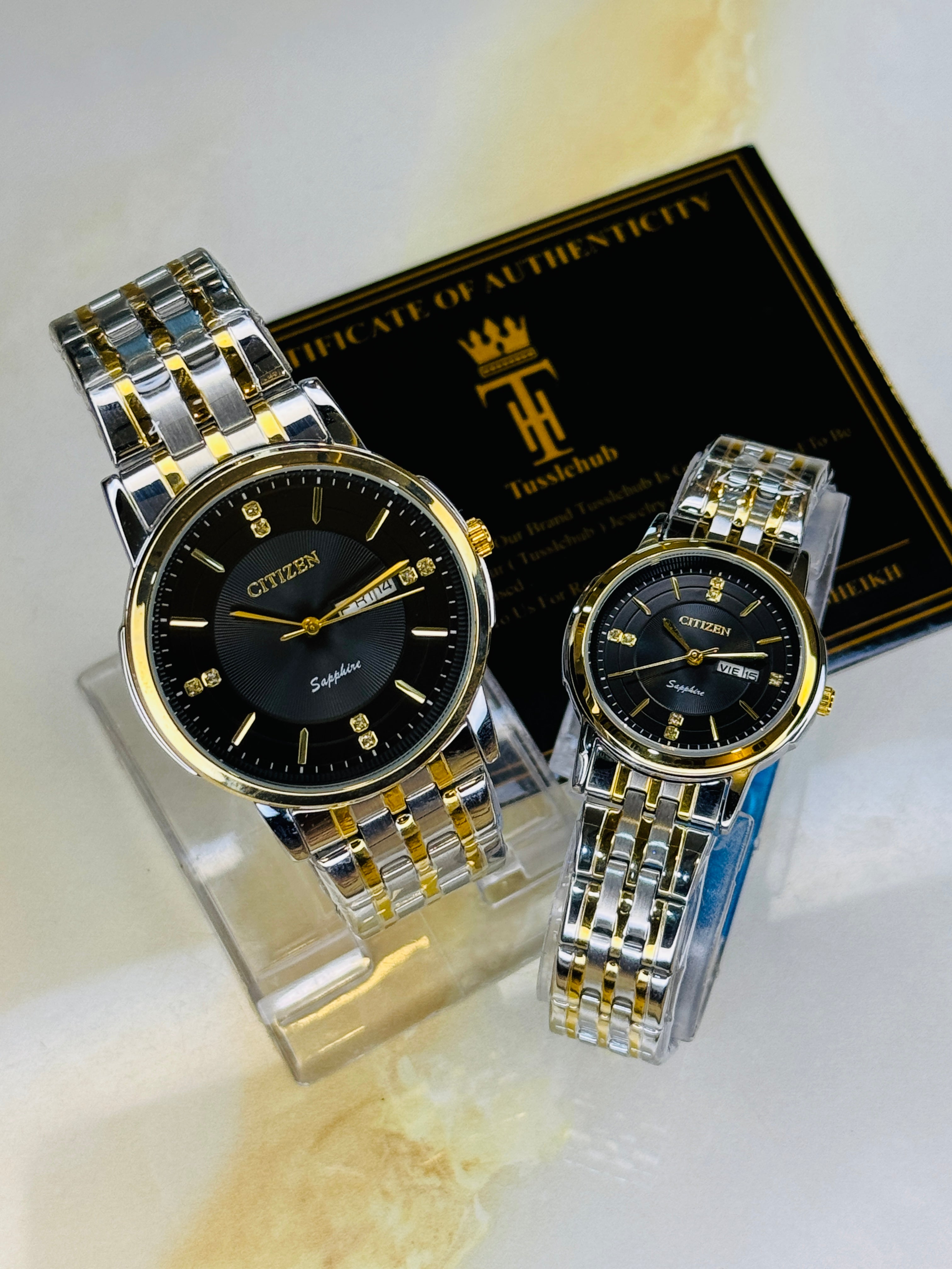 Two Tone Black Day Date Citizen Couple Watch