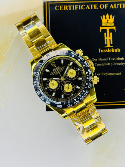 Gold Black Daytona Chronograph Chain Strap Master Clone Watch