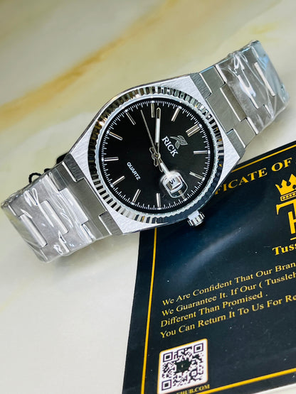 Rick PRX Fluted Silver Black Plain Dial Watch