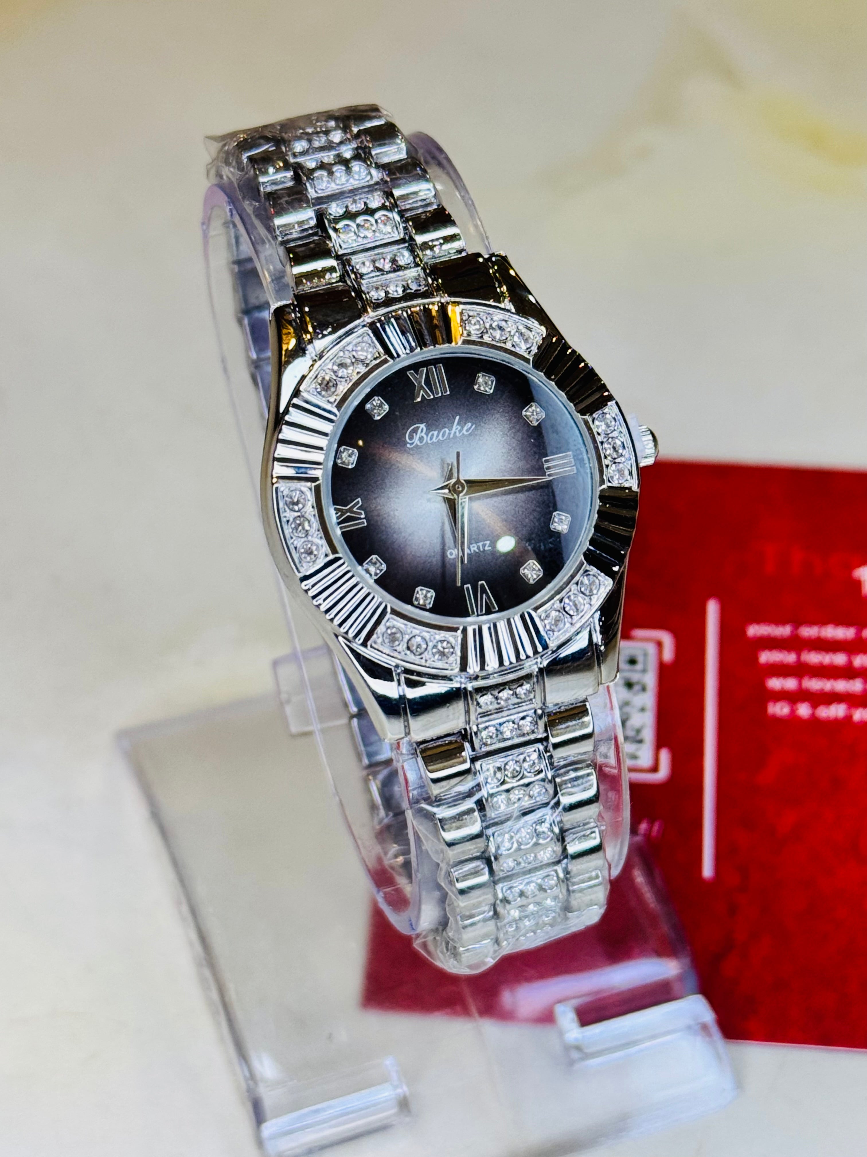 Silver Zircon Chain Watch For Her