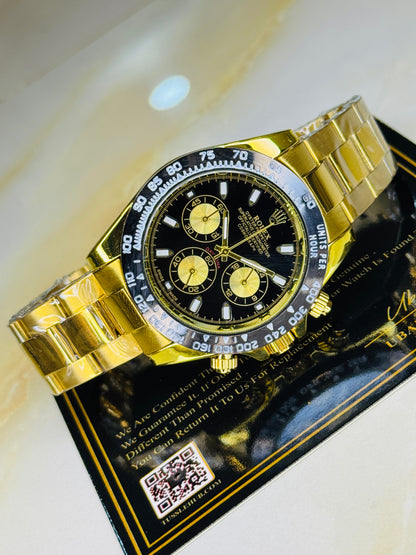 Gold Black Daytona Chronograph Chain Strap Master Clone Watch