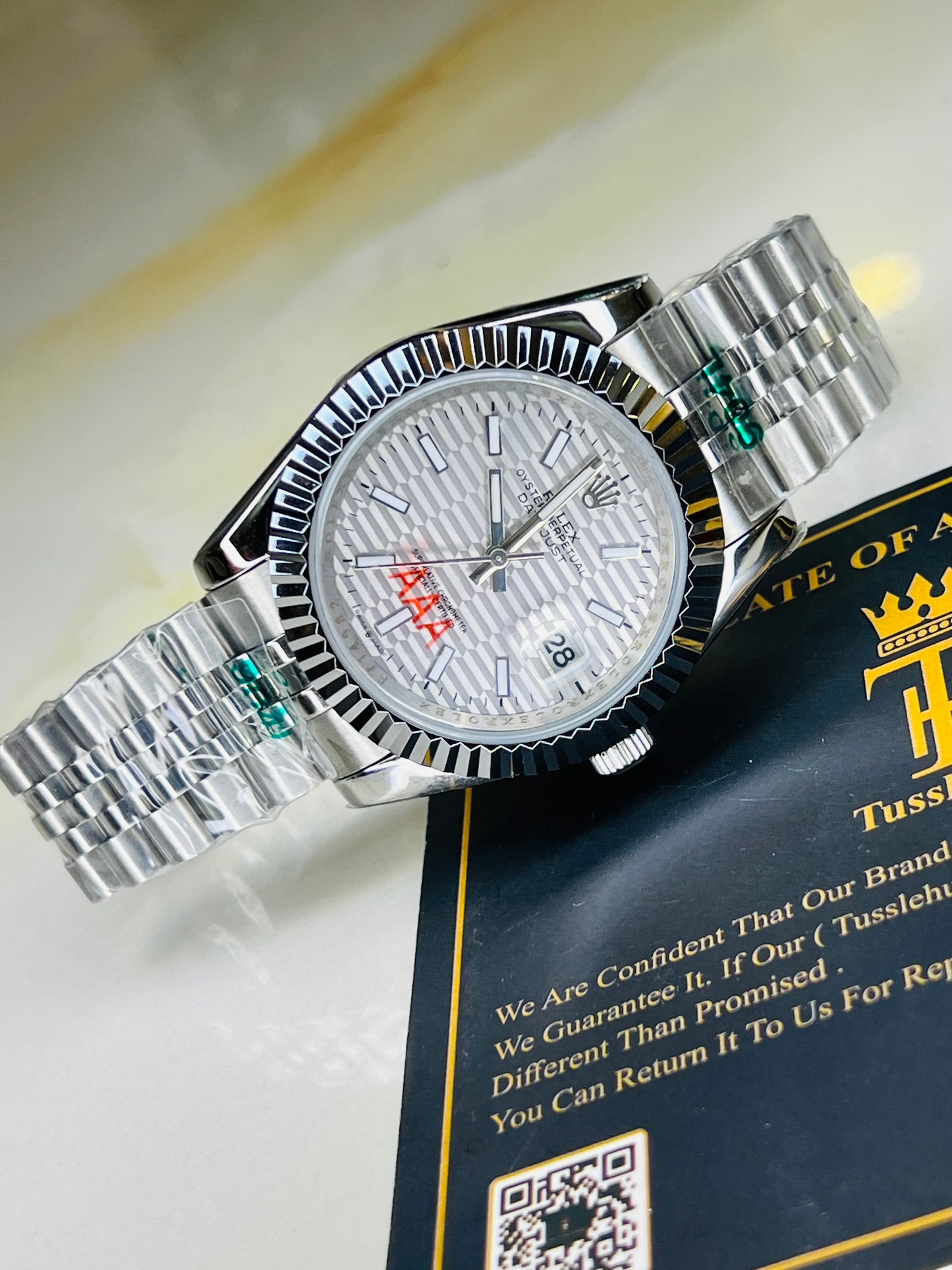 Jubilee Date Just Silver Fluted Bezel White Dial Quartz Watch