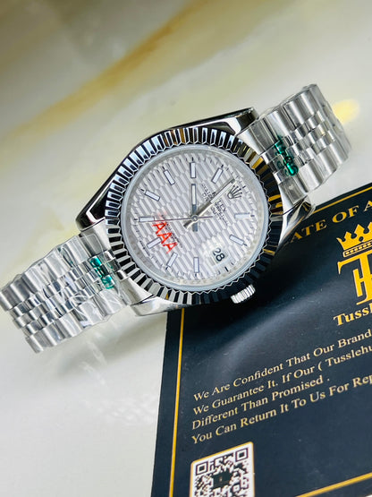 Jubilee Date Just Silver Fluted Bezel White Dial Quartz Watch
