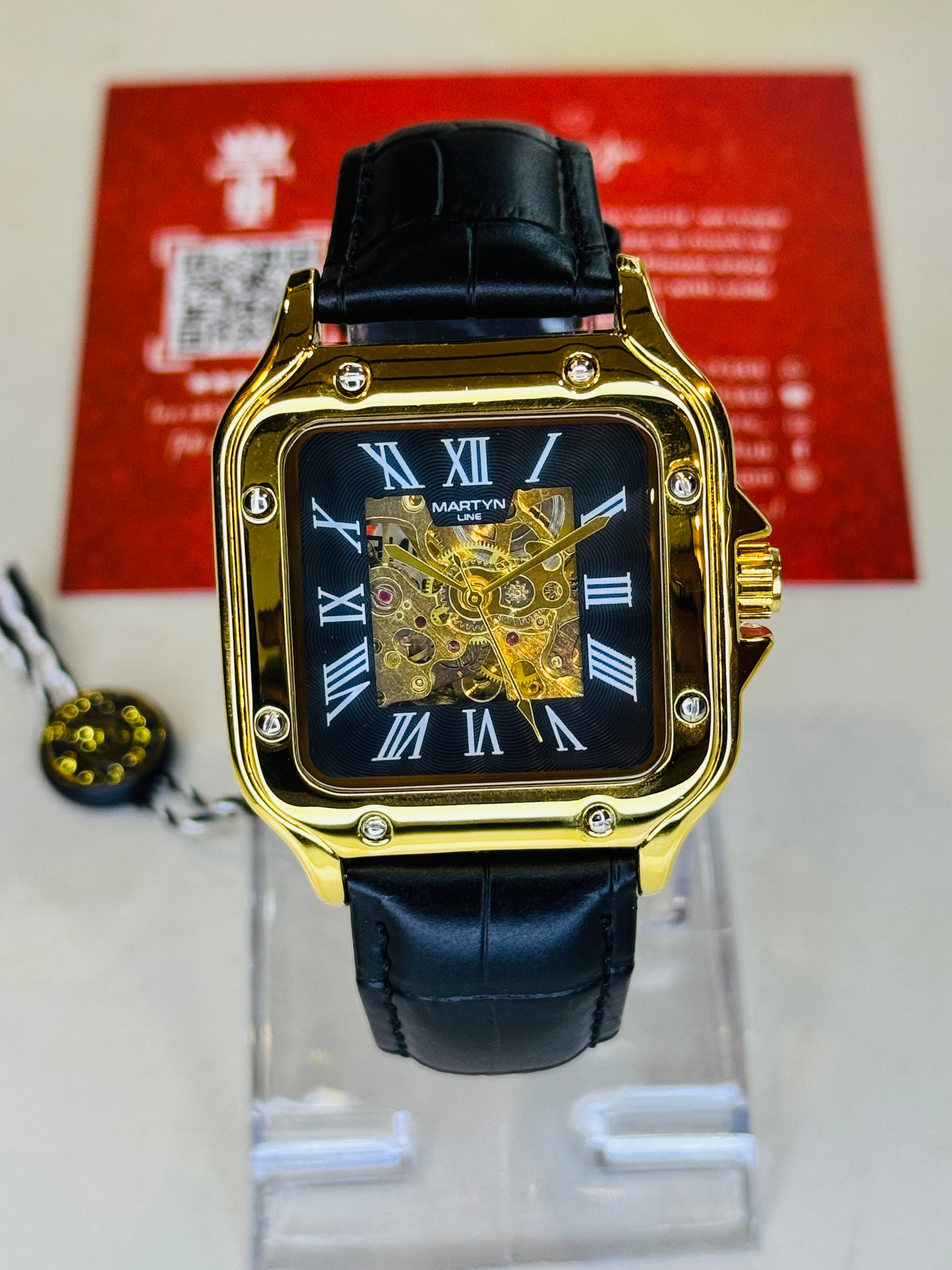 Black Gold Black Tank Automatic Skeleton Watch