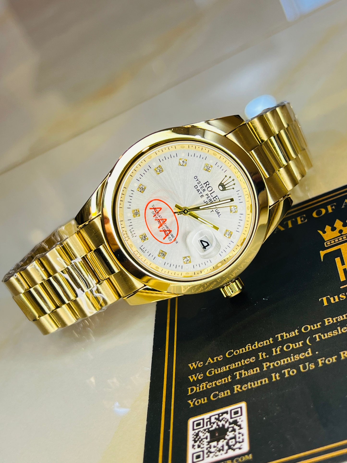 Gold White Plain Bezel Date Just Watch