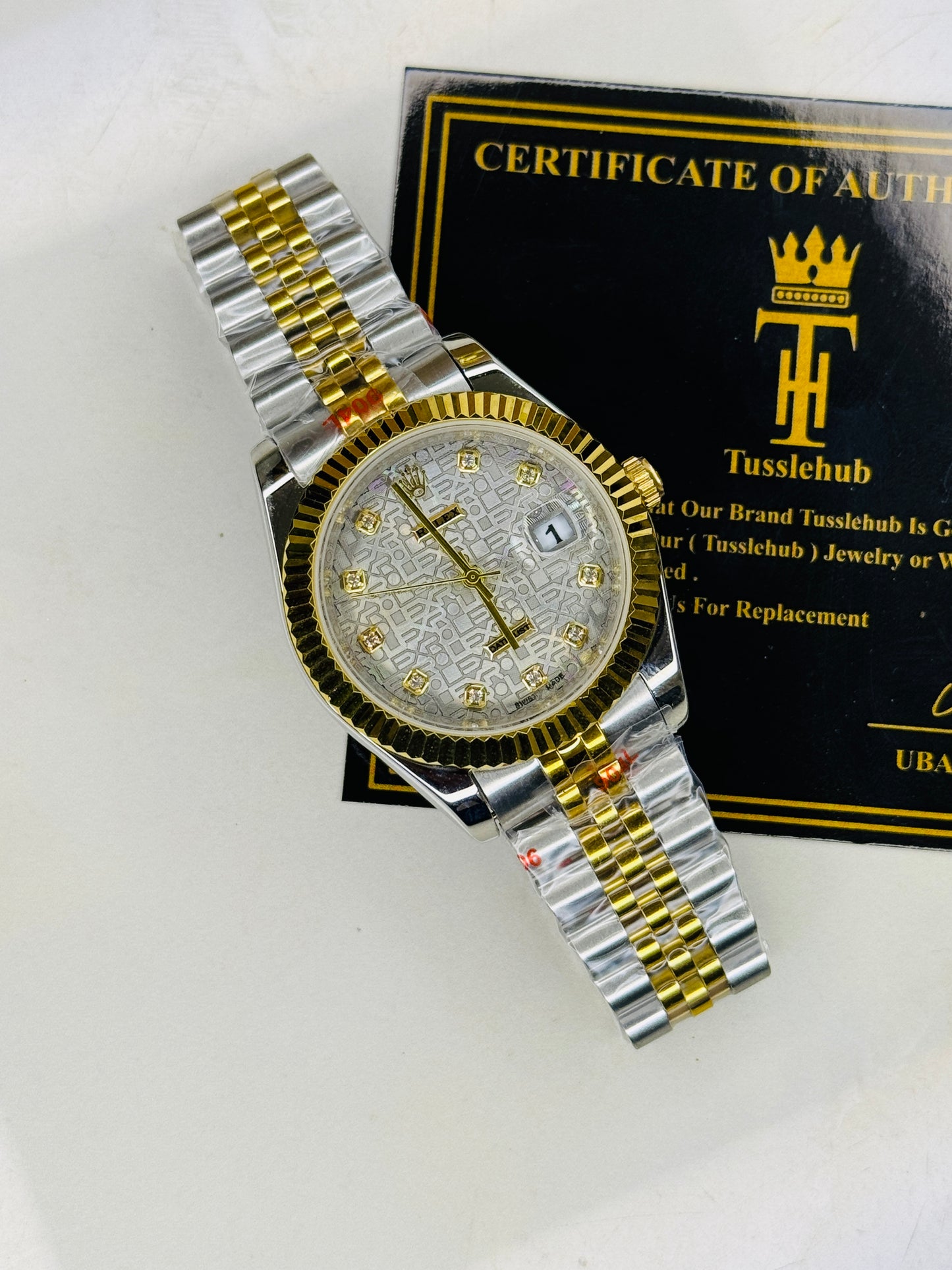 Jubilee Date Just Two Tone Diamond Fluted Grey Textured Dial Quartz Watch