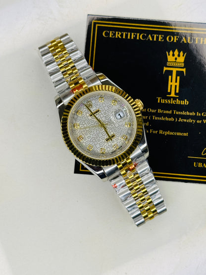 Jubilee Date Just Two Tone Diamond Fluted Grey Textured Dial Quartz Watch