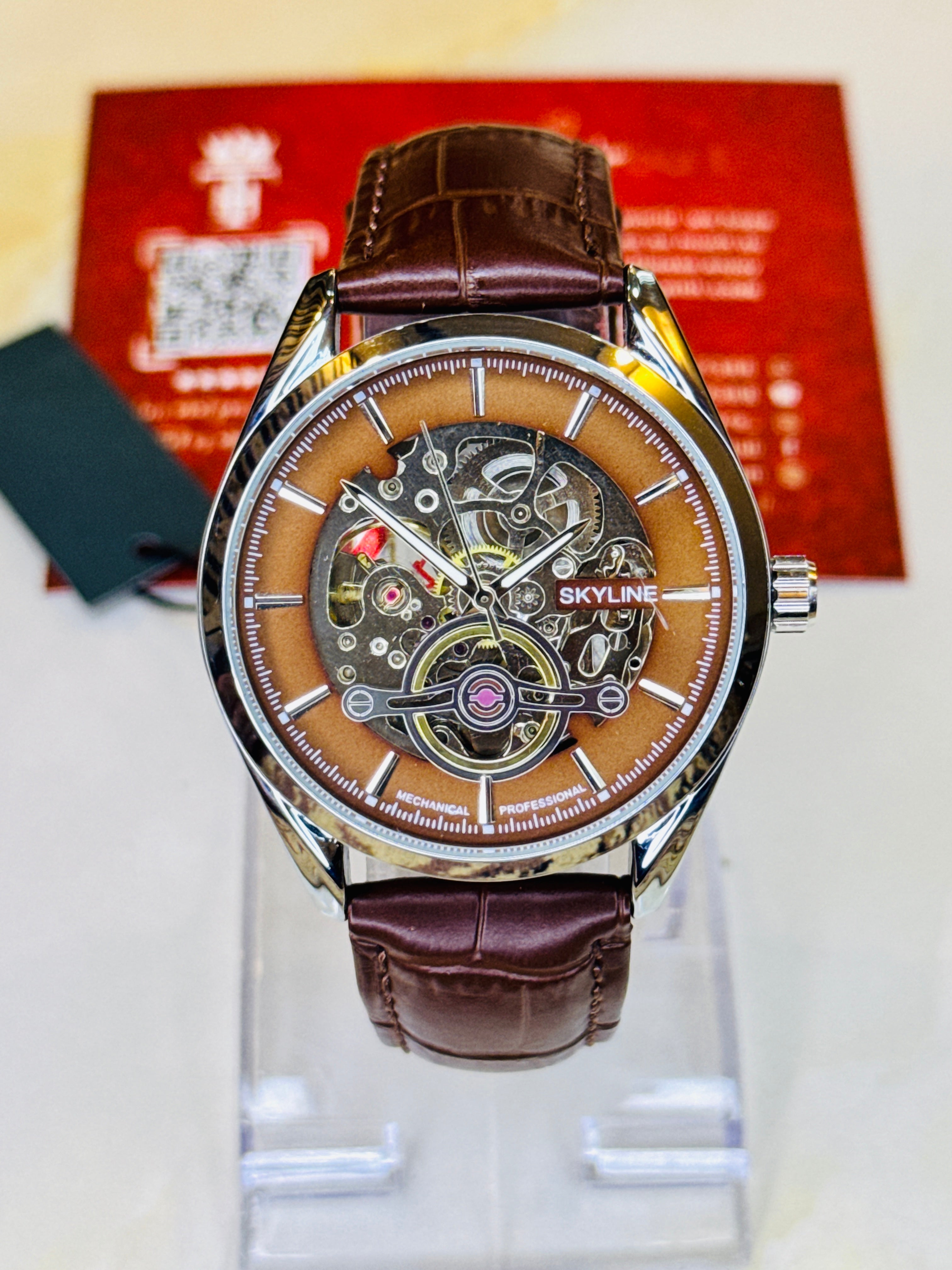 Chocolate Skyline Skeleton Automatic Watch