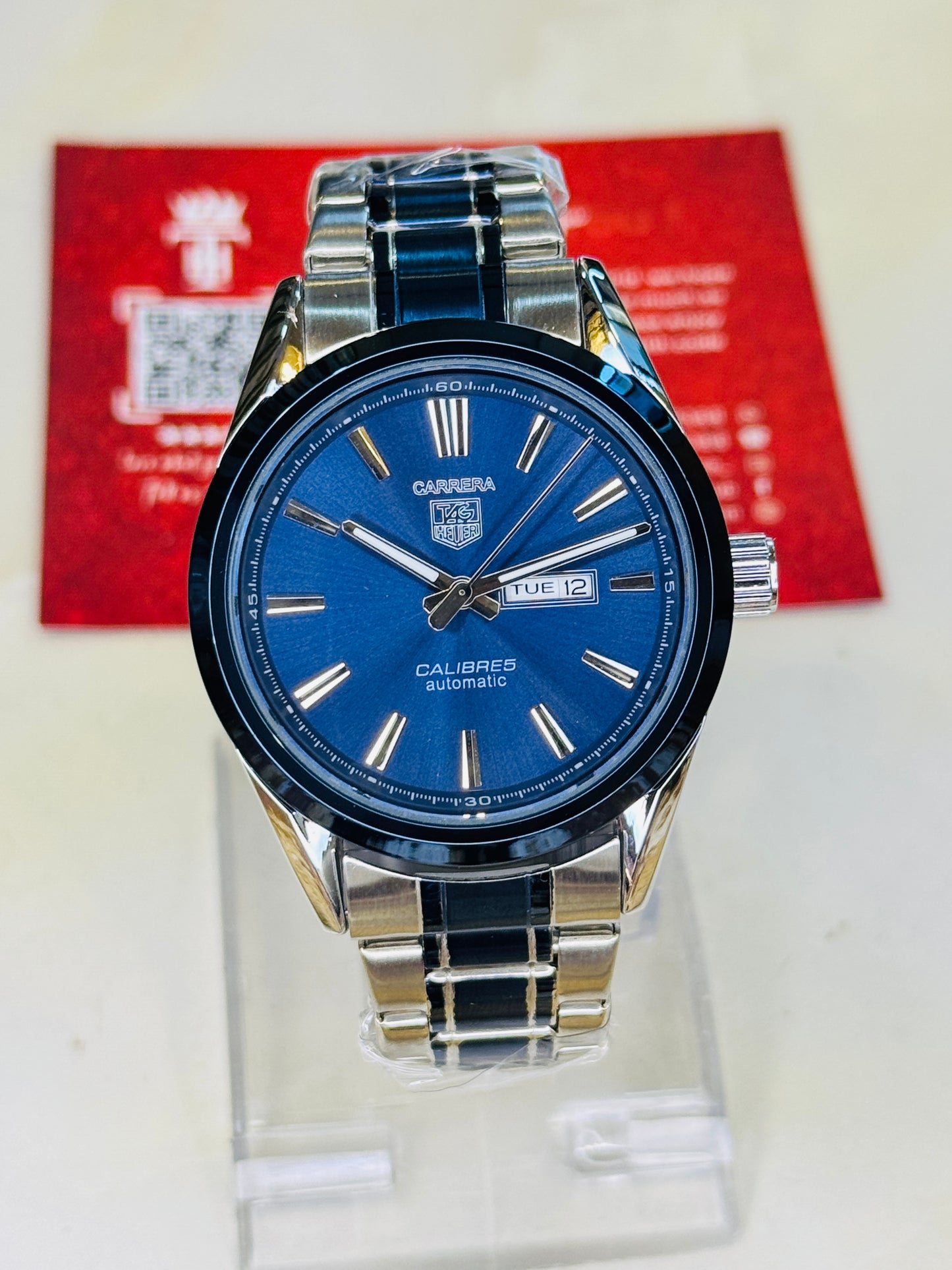 Tag Heur Two Tone Tungsten Carrera Day Date Chain Strapped Watchh