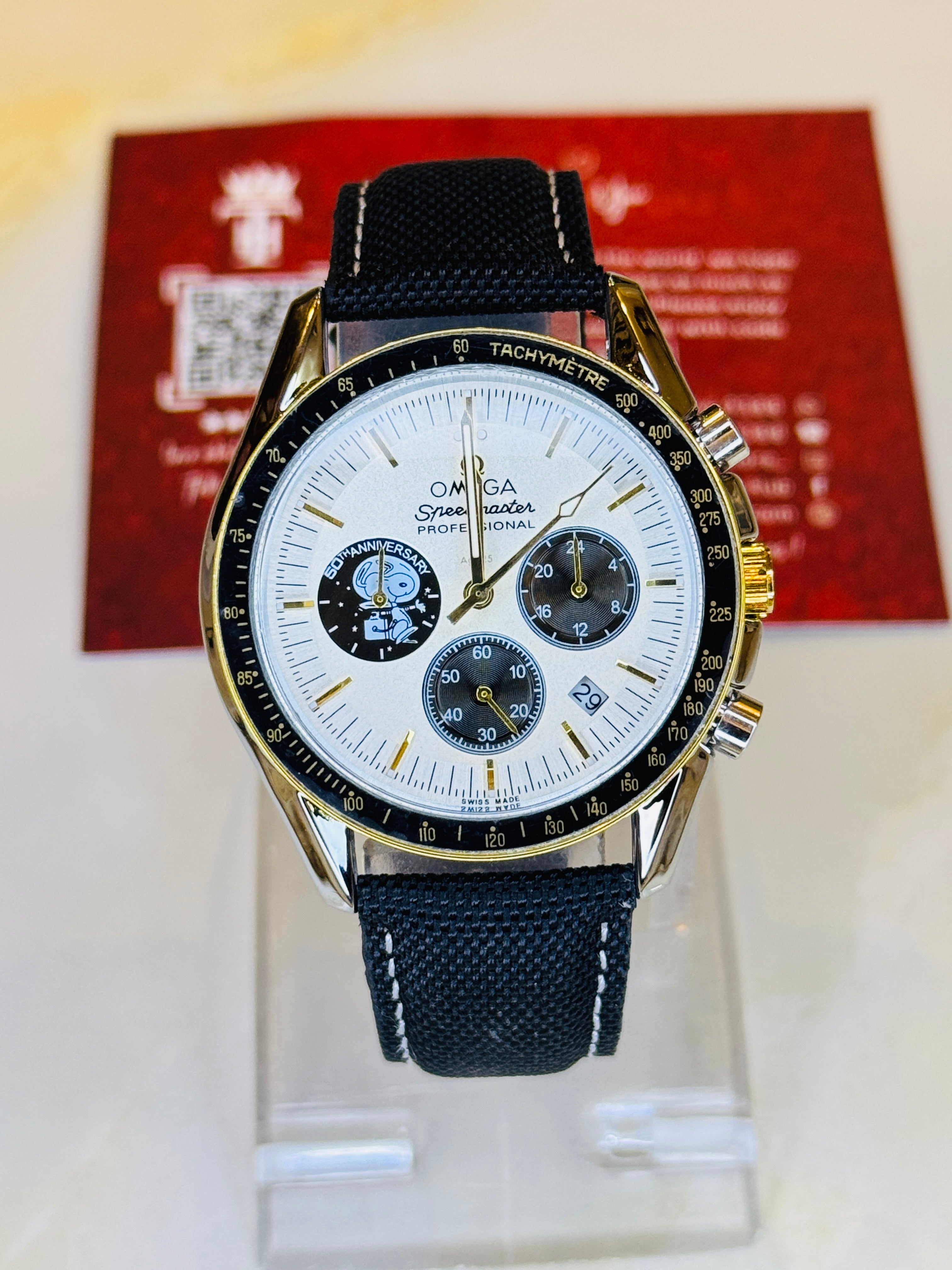 Omega 50th Anniversary Black White Chronograph Watch