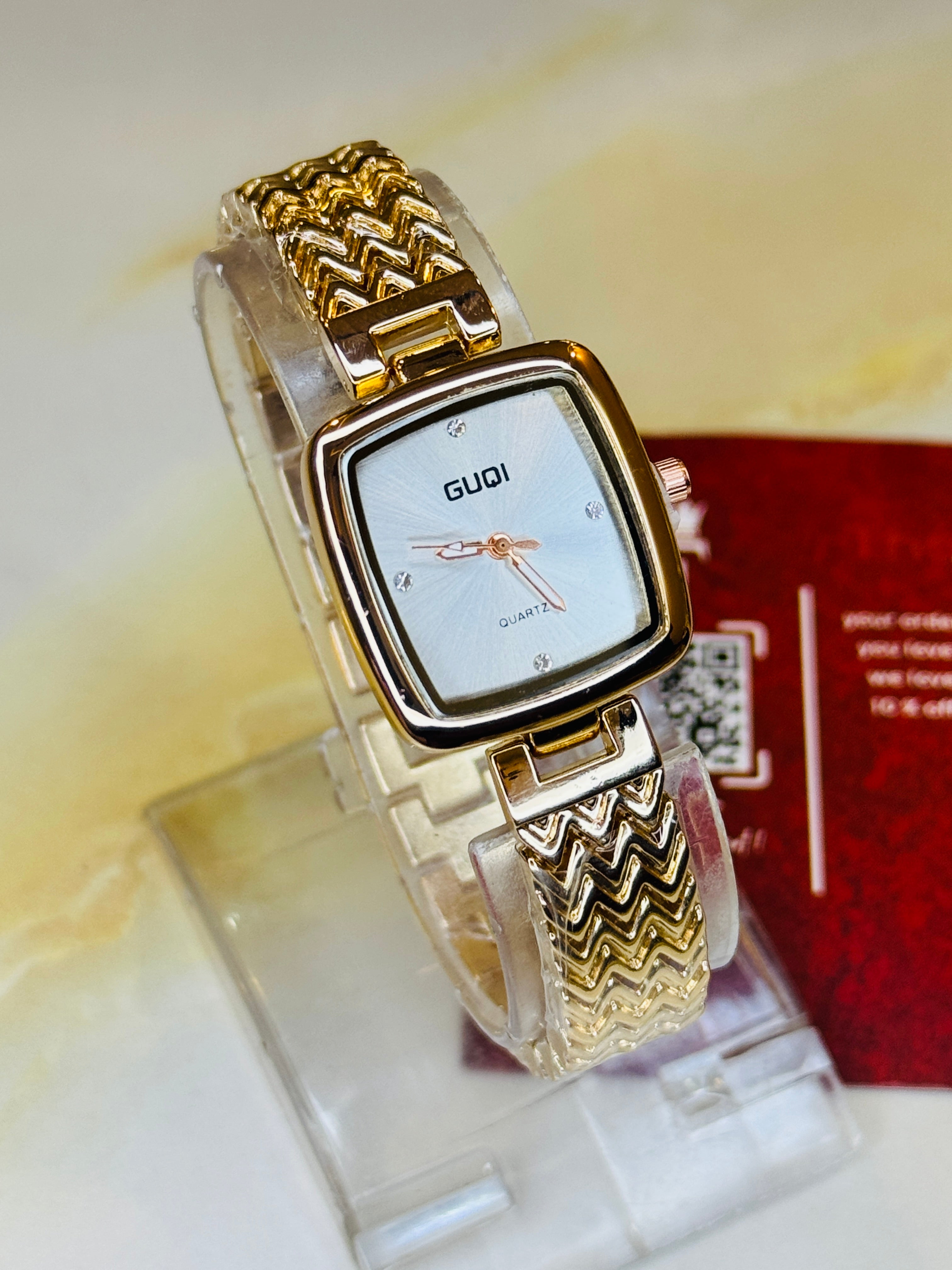 Rose Gold White Guqi Square Watch For Her