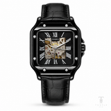 Black Gold White Tank Automatic Skeleton Watch