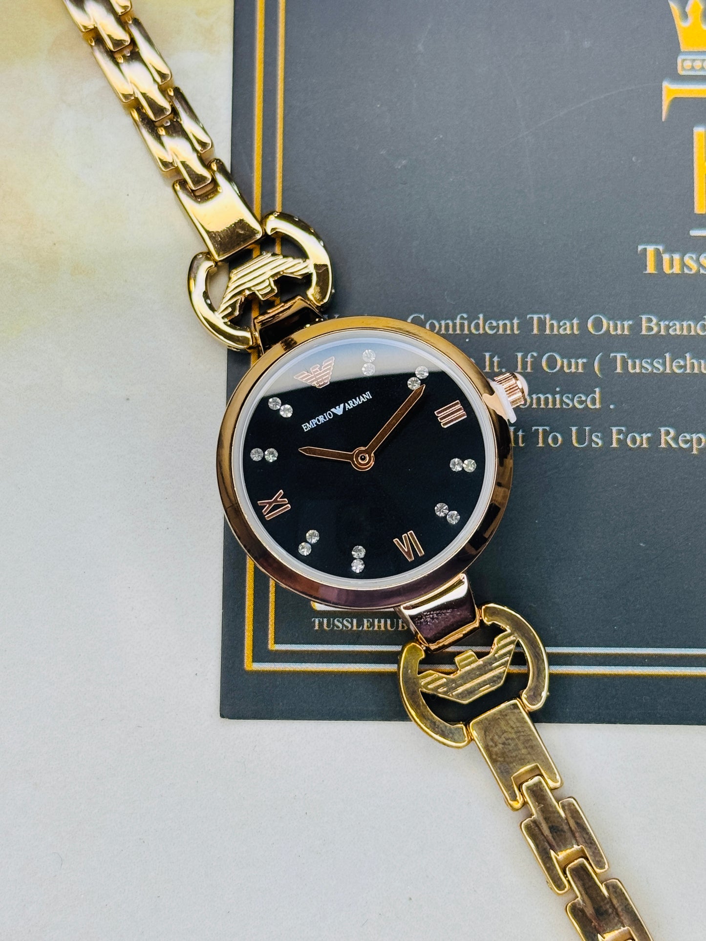 Emporio Rose Gold Black Watch for her