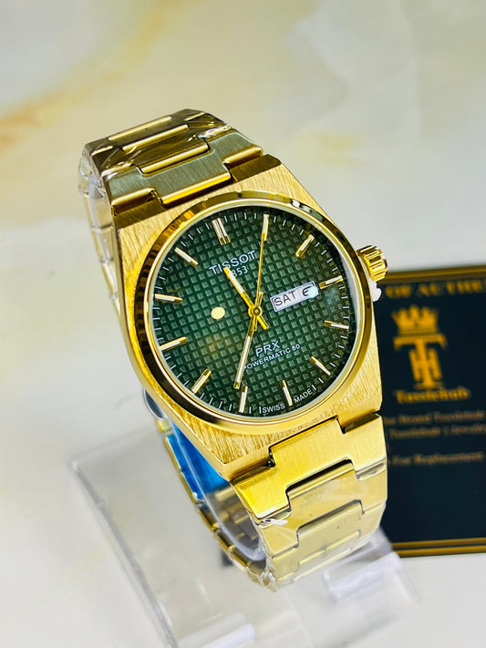 Tissot PRX Gold With Green Textured Dial Watch