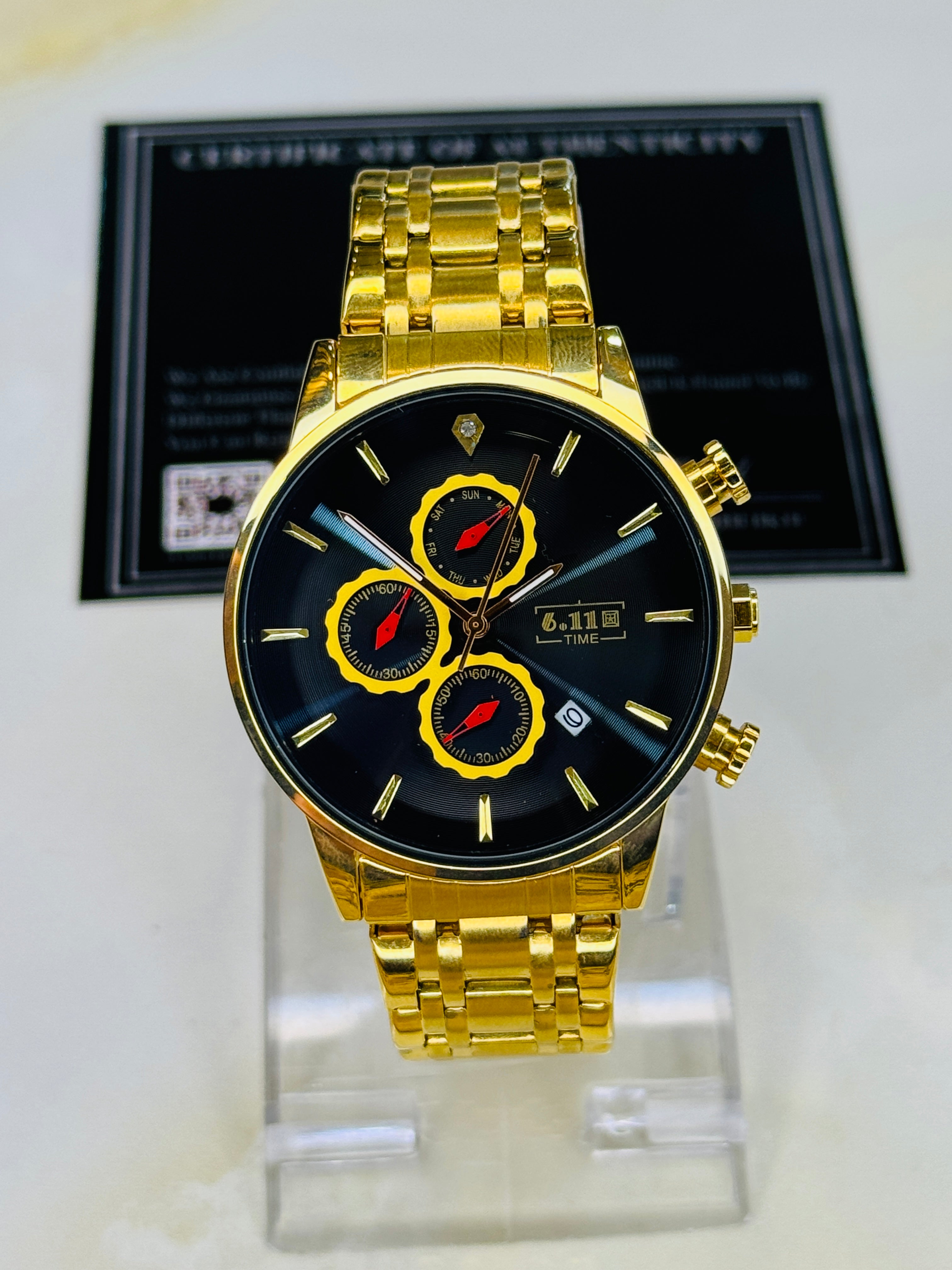 6:11 Gold Black Chronograph Watch