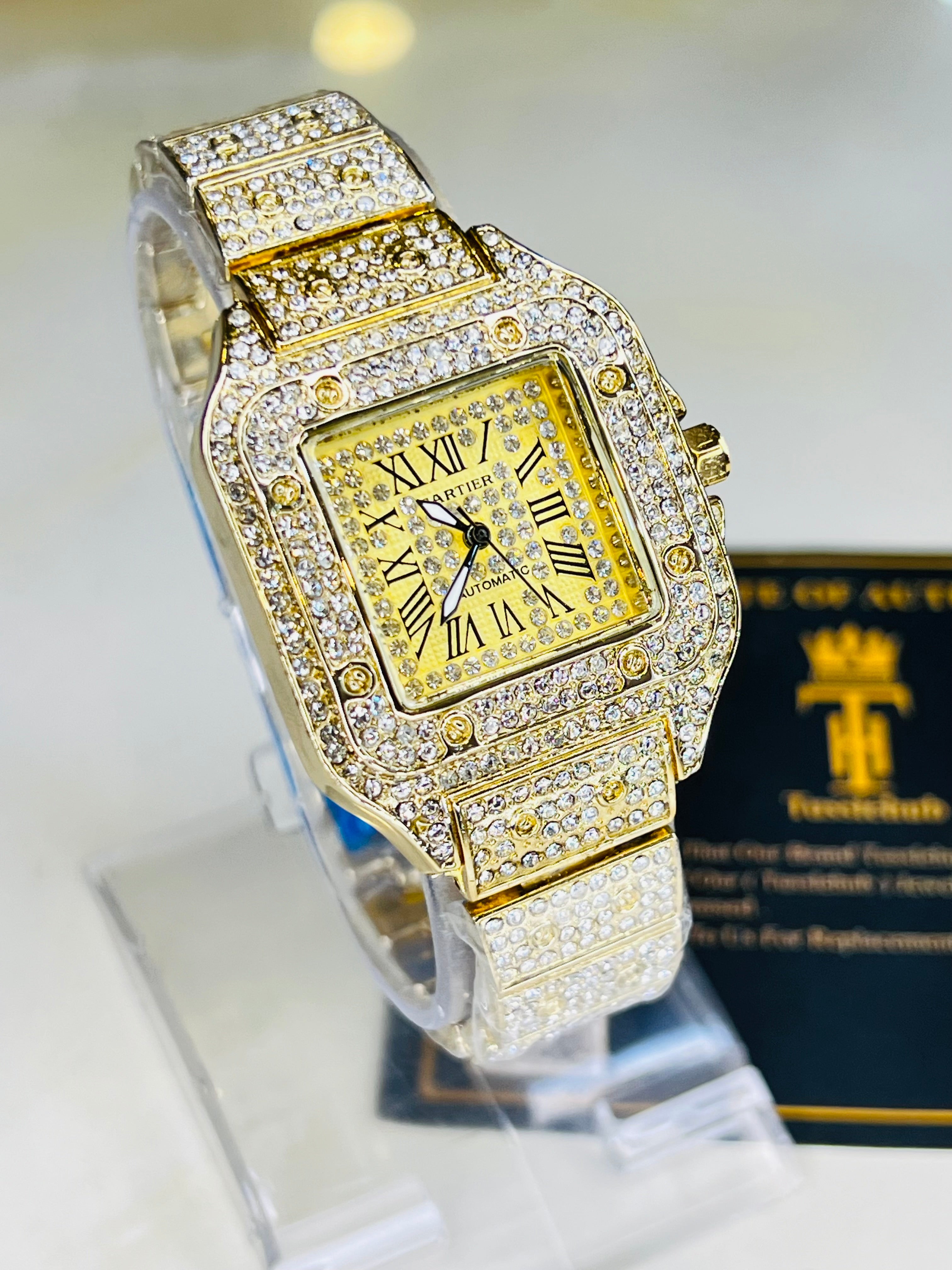 All Gold Square Tank Iced Out Watch