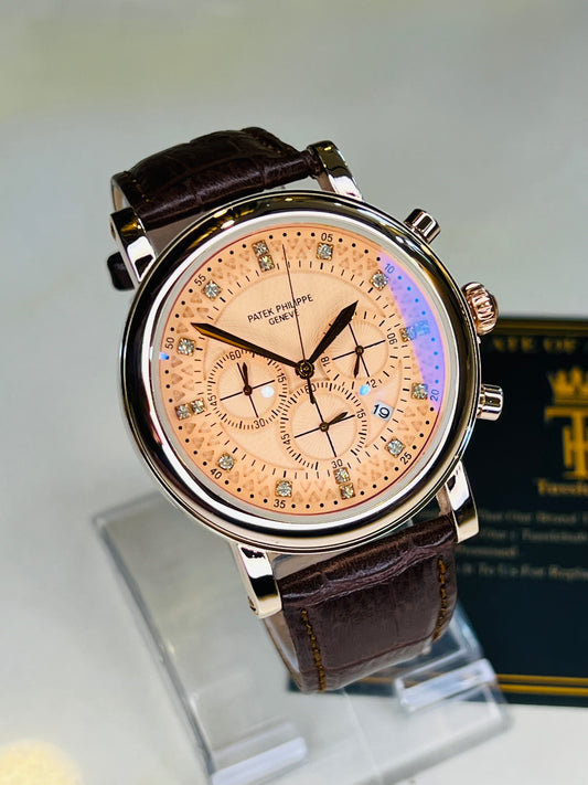 Brown Copper Round Rose Gold Chronograph Dial PP Watch