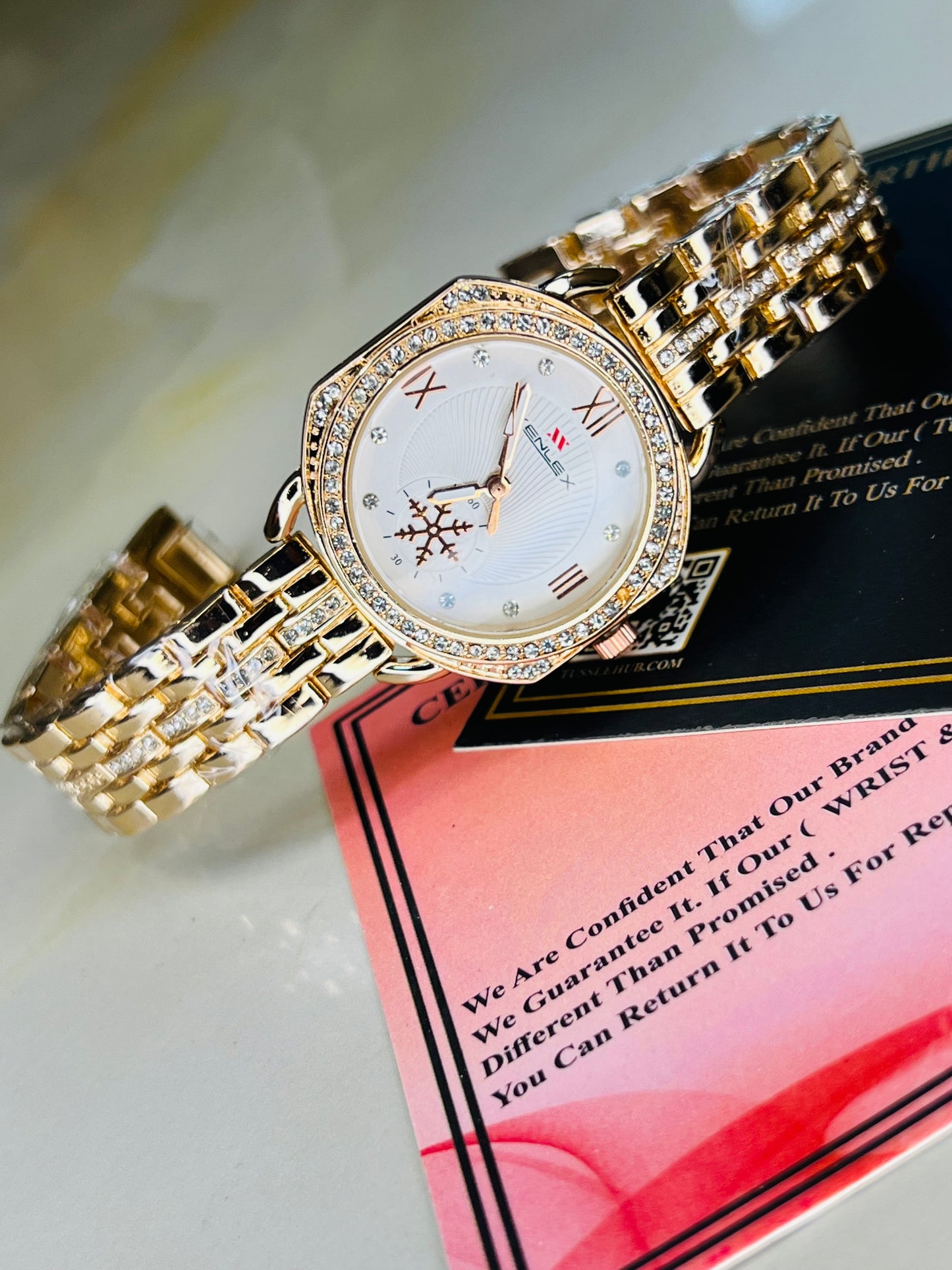 Xenlex RoseGold White Zircon Watch For Her