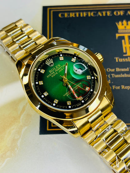 Gold Emerald Plain Bezel Date Just Watch