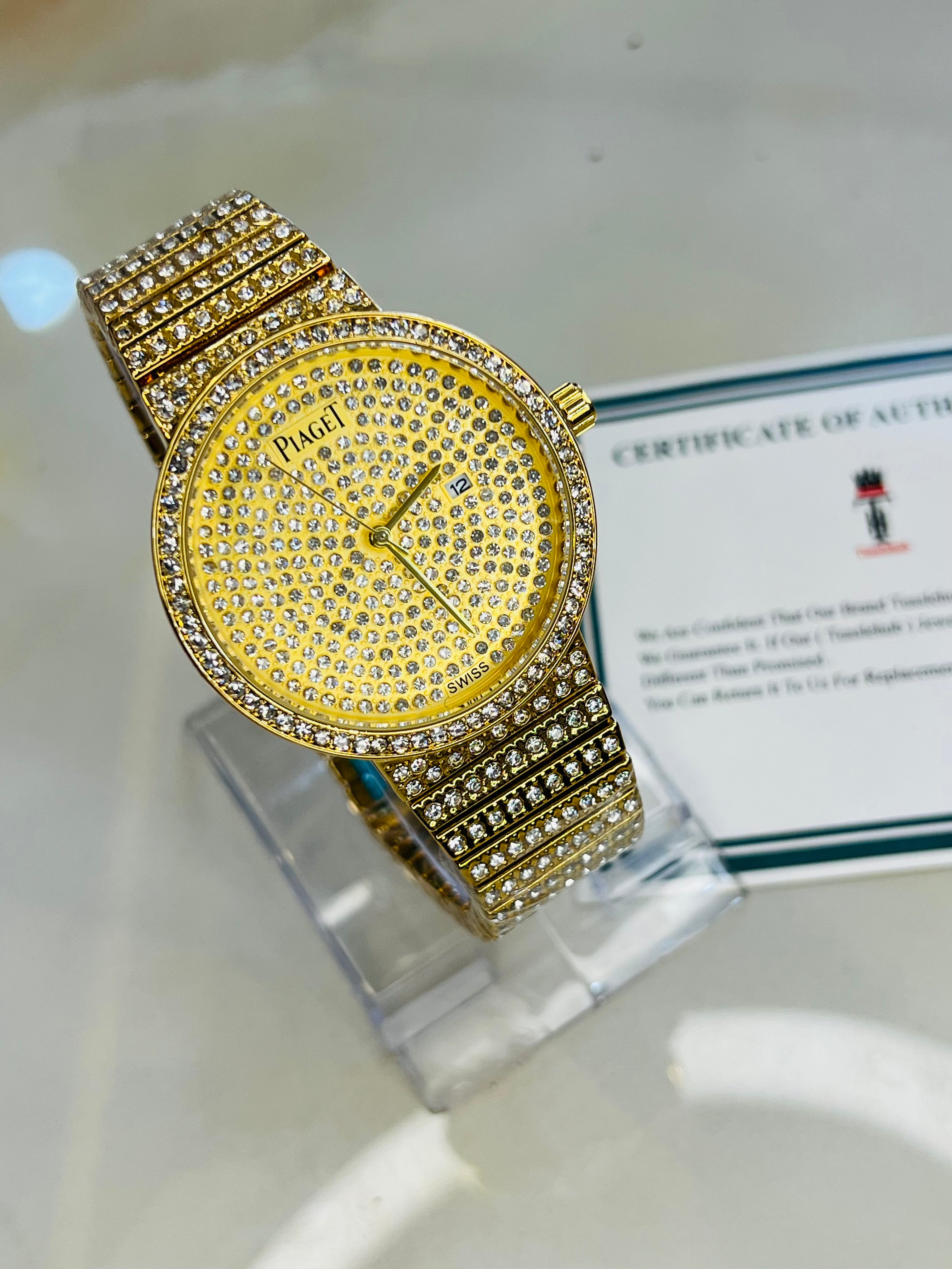 Gold Round Iced Out Piaget Watch TUSSLEHUB