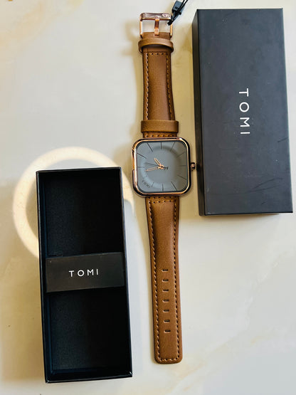 Tomi Brown Gold Square Dial Watch