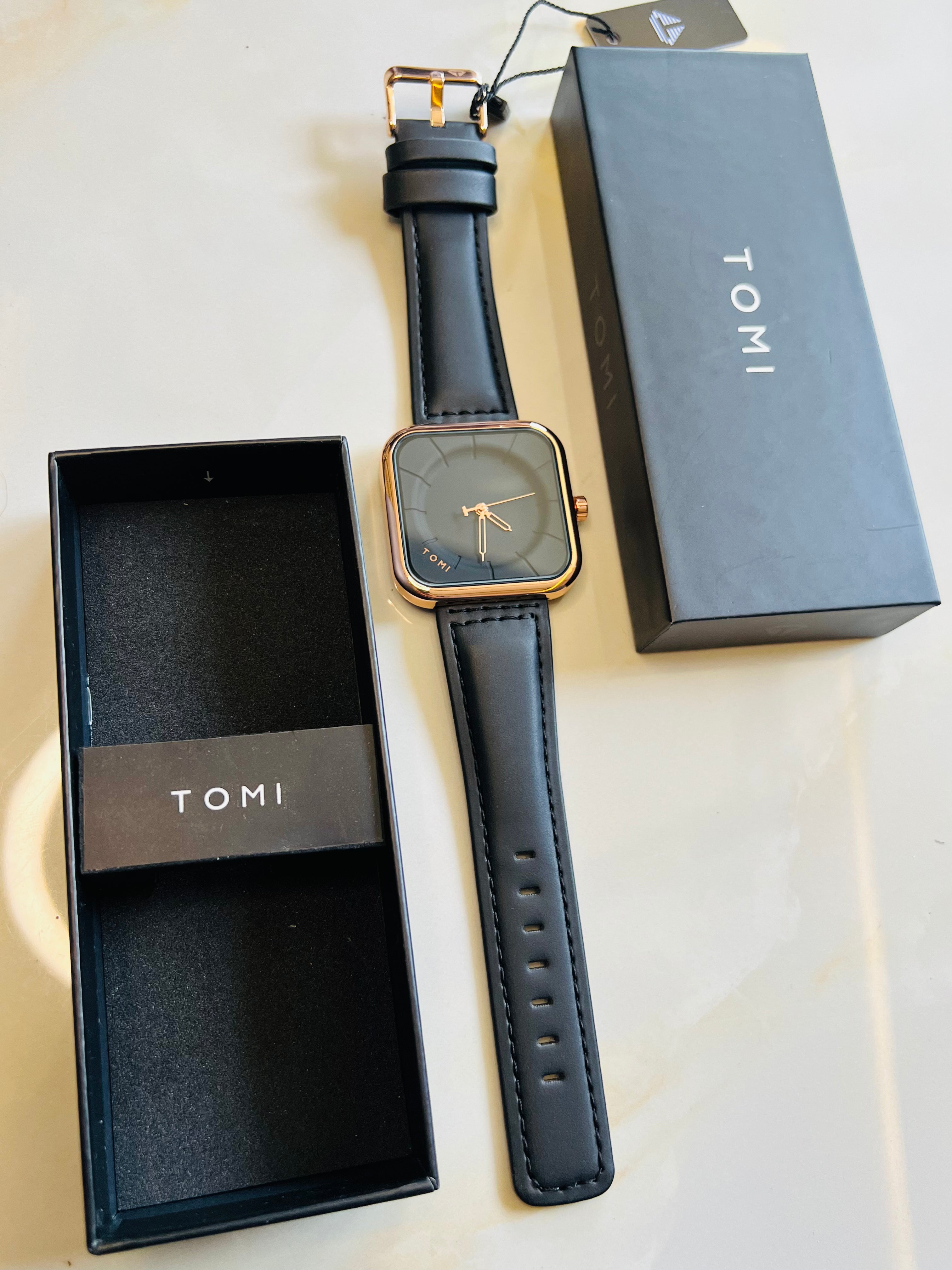 Tomi Black Gold Square Dial Watch