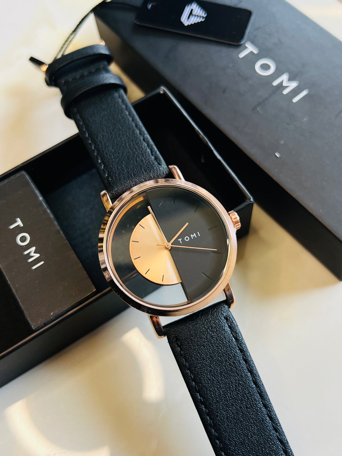 Tomi Rose Black Half Dial Watch