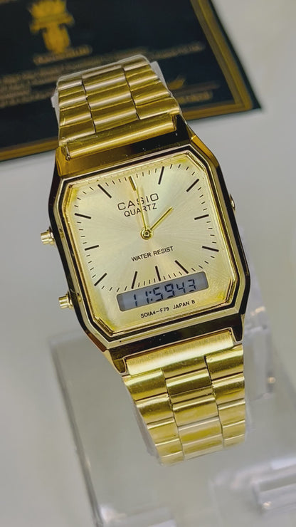 Gold Casio Dual Time Watch For Her