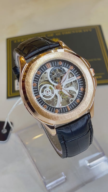Casirui Black Rose Automatic Skeleton Leather watch