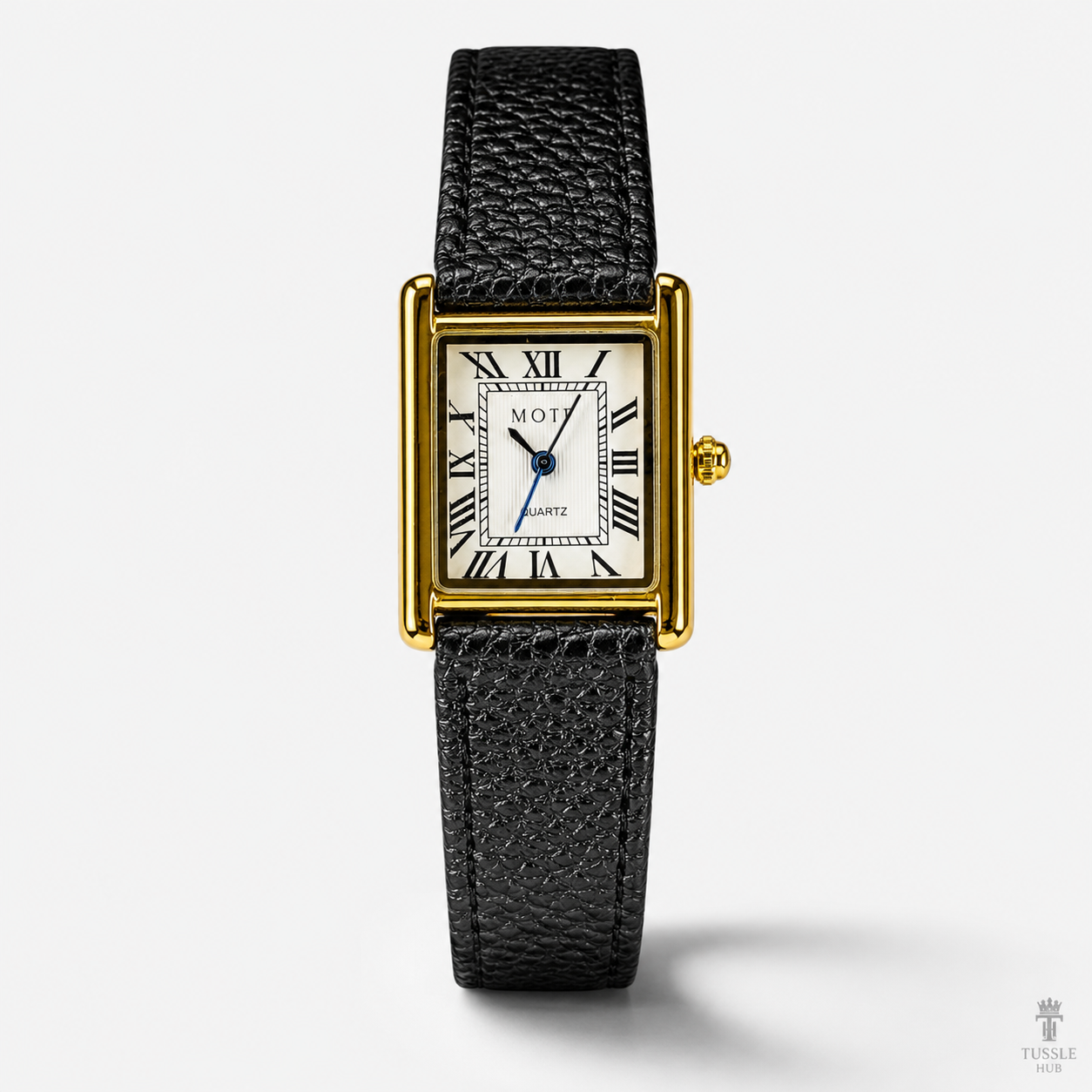 Black Gold Leather Tank Watch For Her