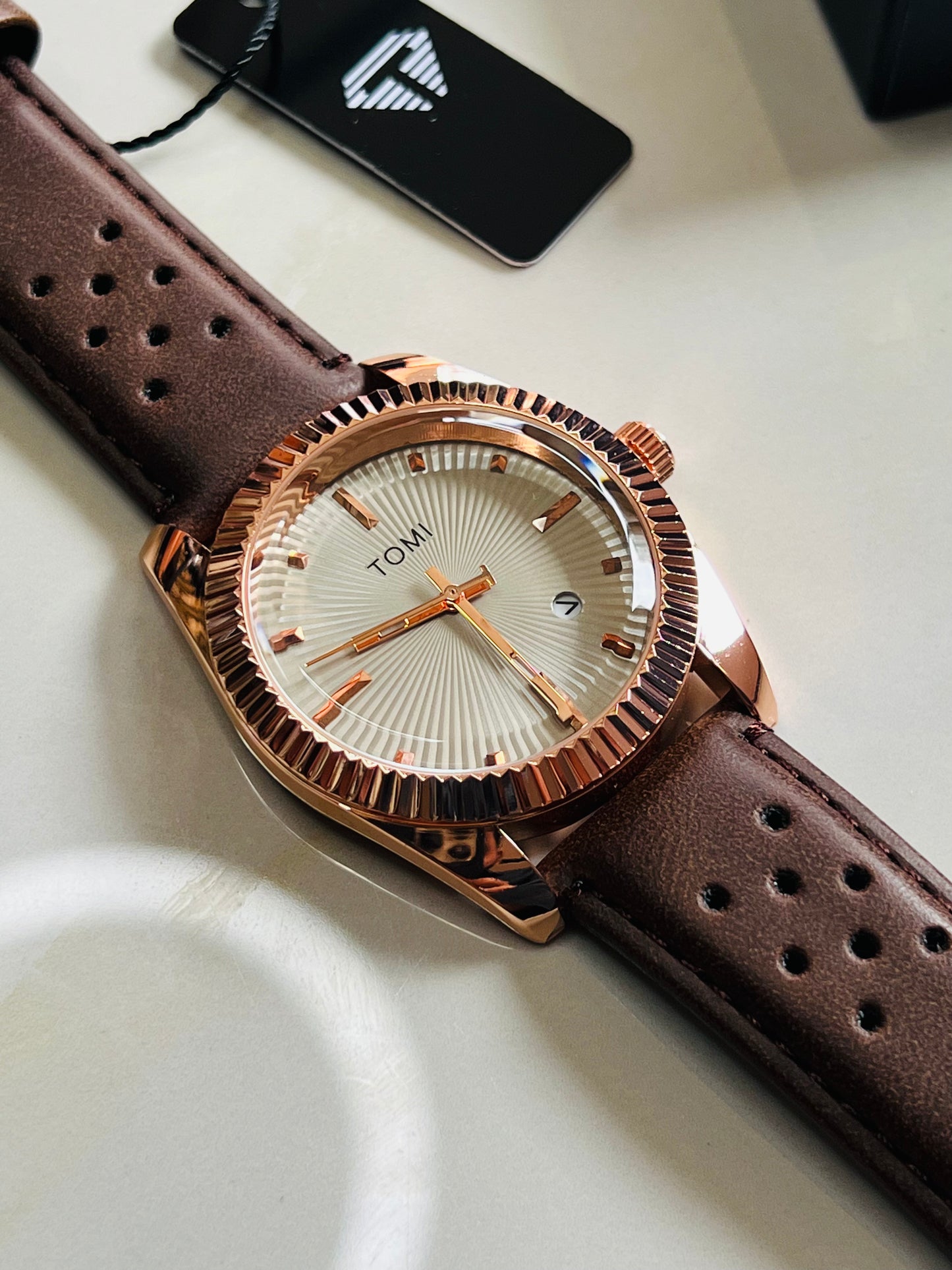Tomi Brown Gold Jaguar Dial Watch
