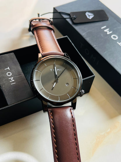 Tomi Brown Black Galaxy Dial Watch